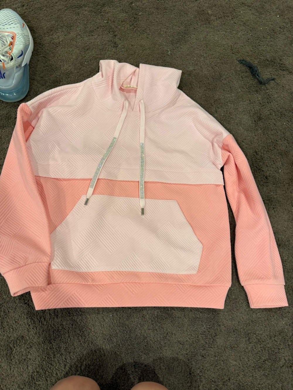 Main Strip Light Pink Ribbed Hoodie